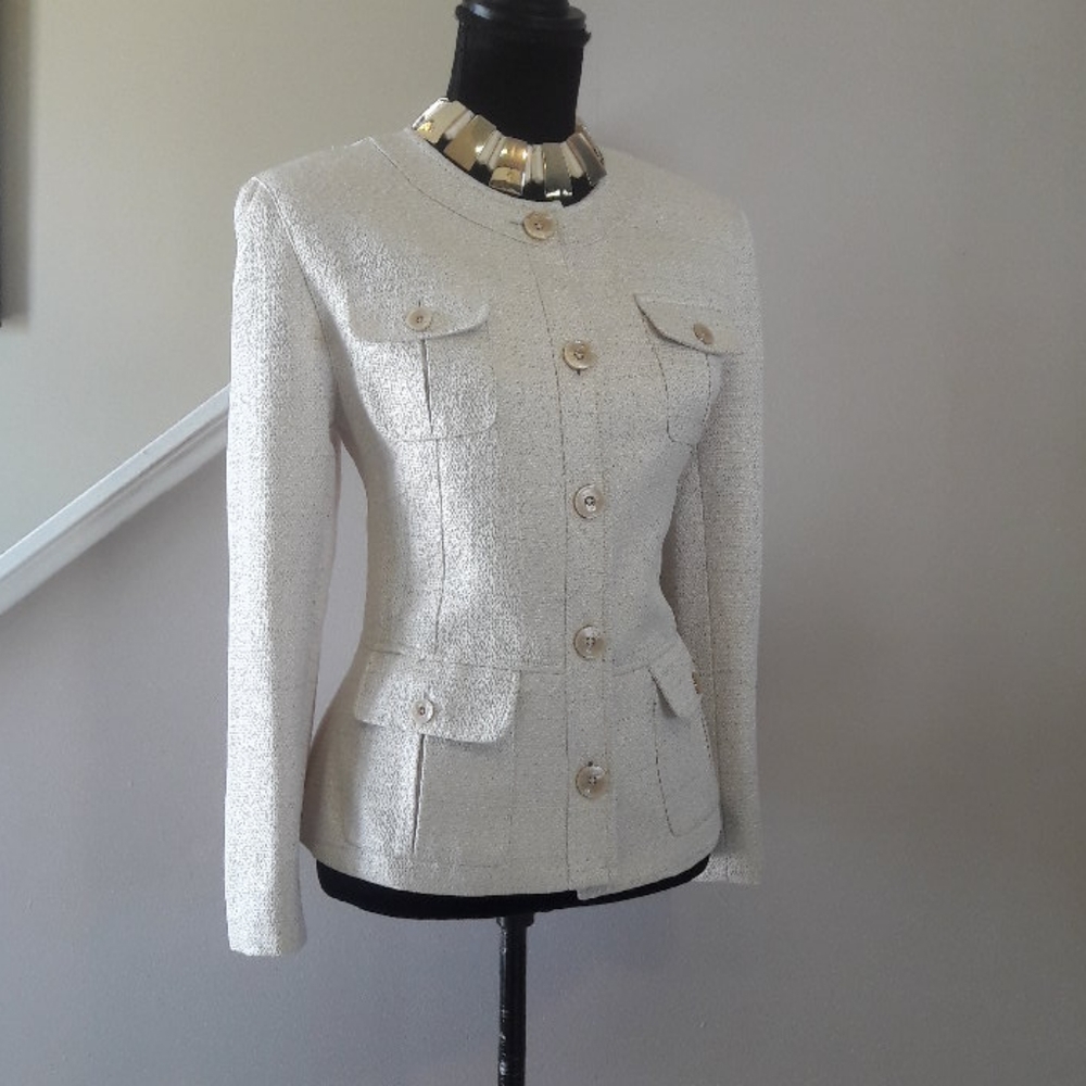 Jones New York/ Creme/Peplum Style/ Tweed Blazer - Picture 1 of 8